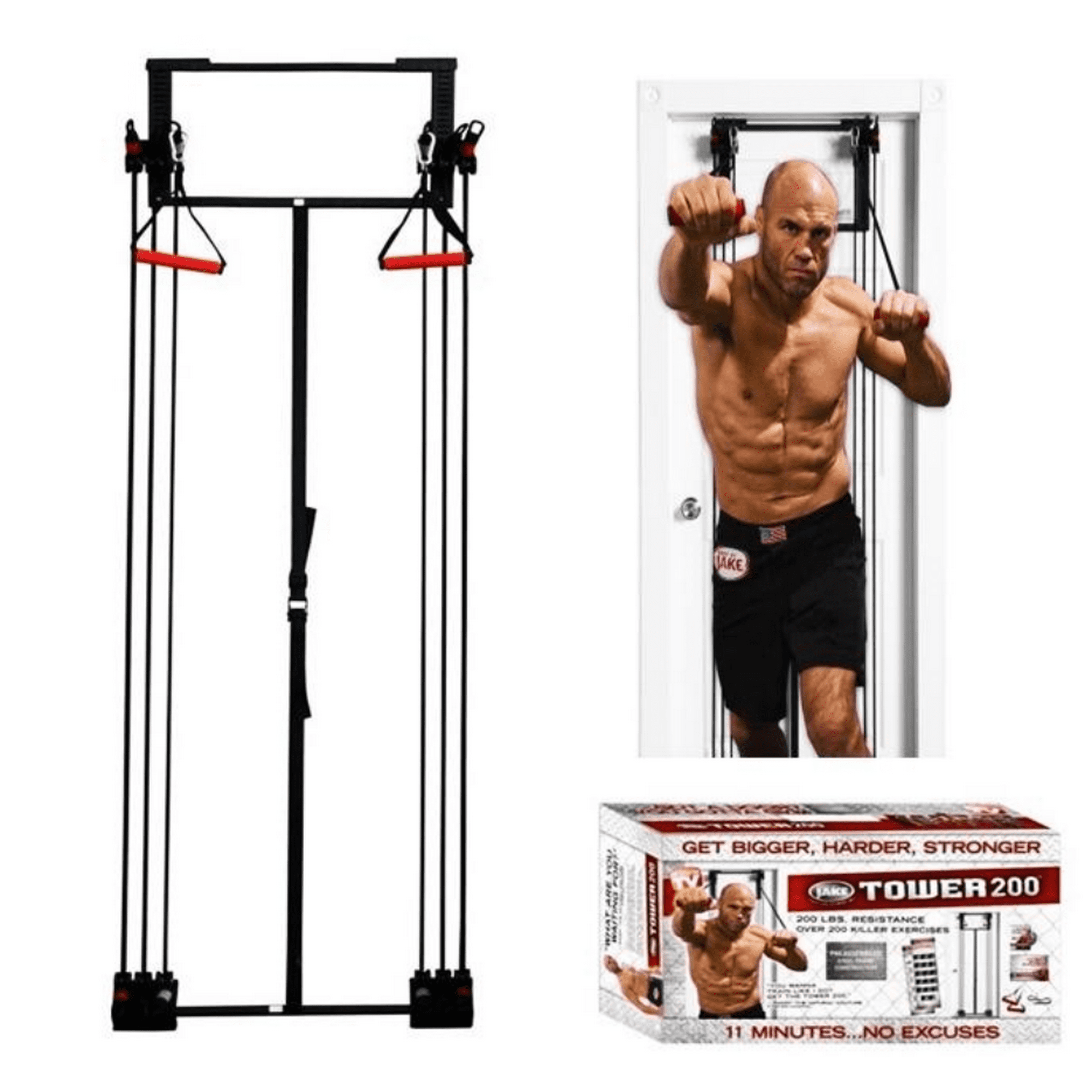 Body by Jake Tower 200 Door Gym Total Home Gym Multi Function Exercise Workout System Chart Guide DVD Bonus Straight Bar Walmart