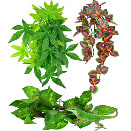 Reptile Plants, 3 PCS Amphibian Hanging Plants with Suction Cup for Snake, Bearded Dragons, Lizards, Geckos, Toads, Hermit Crab Tank Pets Habitat Decorations Visit the KATUMO Store