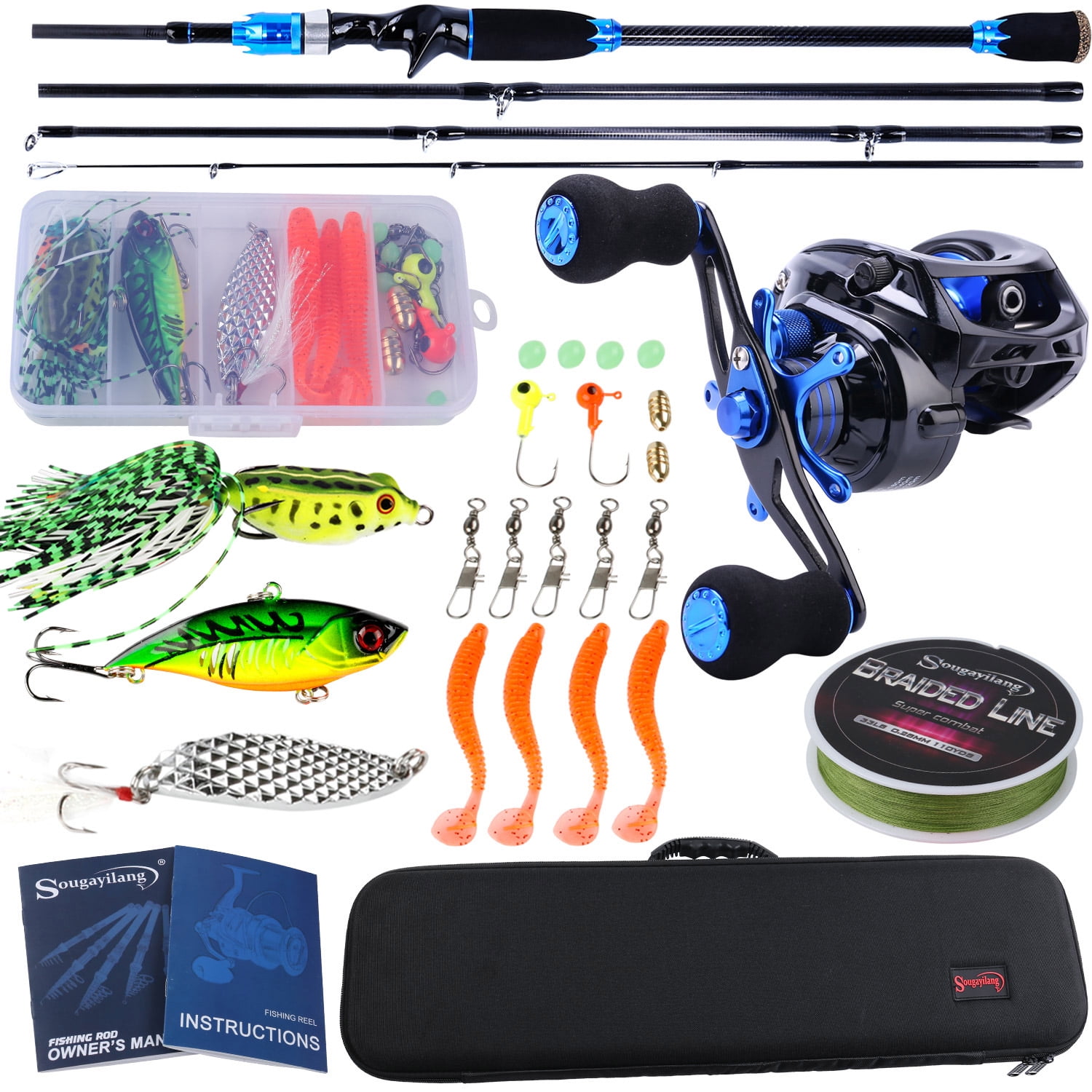 Sougayilang 4 Piece Casting Rod and Reel Fishing Full Kits Baitcaster
