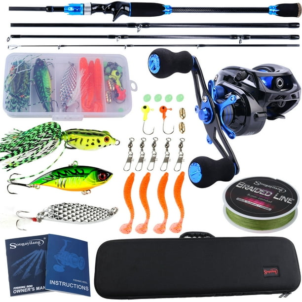 Sougayilang 4 Piece Casting Rod and Reel Fishing Full Kits Baitcaster Combo with Carrier Case