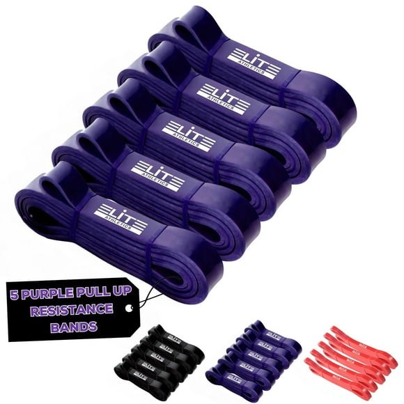 Elite Athletics Gym Quality Long Resistance Bands Pack of 5 - Pull Up Resistance Bands. Loved by Fitness Pros for Group Workouts in Gyms and Bootcamps. Warm Up, Strength Training,