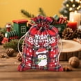 thumbnail image 4 of 1 PC Cotton Medium Christmas Drawstring Candy Treat Bag Buffalo Plaid Christmas Fabric Goody Gift Pouch Reusable Gift Wrapping Bag Holiday Party Favors, 4 of 6