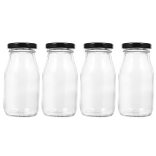 Kitchentoolz 12 oz Square Glass Milk Bottle with Lids and Pour