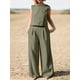 thumbnail image 3 of Conjunto de 2 piezas casual sólido, top sin mangas de cuello redondo y pantalones de pierna ancha de cintura alta, ropa de mujer, 3 of 4