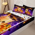thumbnail image 3 of Manfei Cute Halloween Boba Zipper Twin Comforter Sets with Fitted Sheet and 2 Pillowcases for Kids, Purple Orange Pumpkin Witch Hat Zipper Bedding Set, Halloween Reversible, 4pcs, 3 of 6
