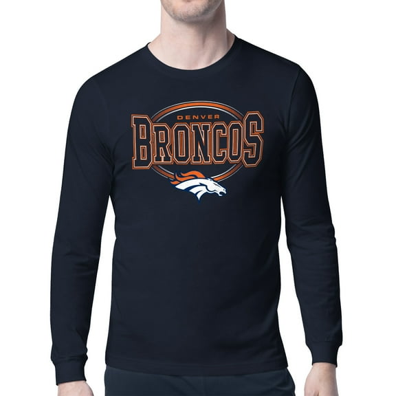 Men's Starter Navy Denver Broncos Team Track Graphic Long Sleeve T-Shirt