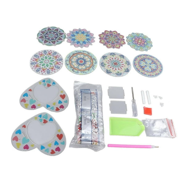 8Pcs Rhinestone Painting Coasters Mandala Style Vibrant Colors Sparkling Coaster Rhinestone Art Kit for DIY Kids Adults