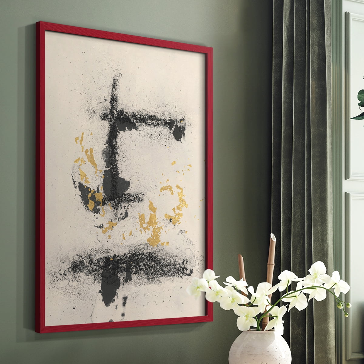 Charcoal Remnants II Framed Print in Red Solid Wood Framed Print No Nail Hanging