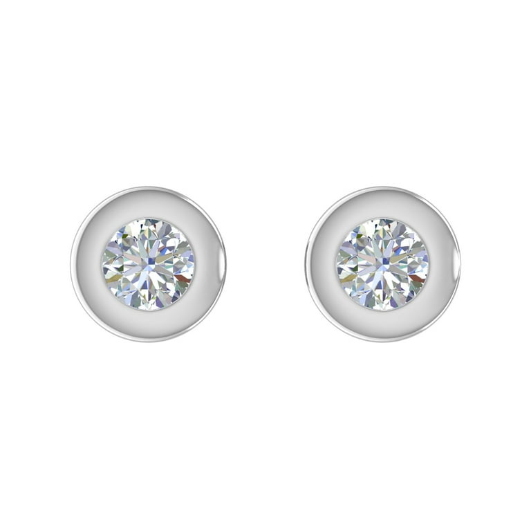 1/2 Carat Bezel Set Diamond Stud Earrings in 10K White Gold (with