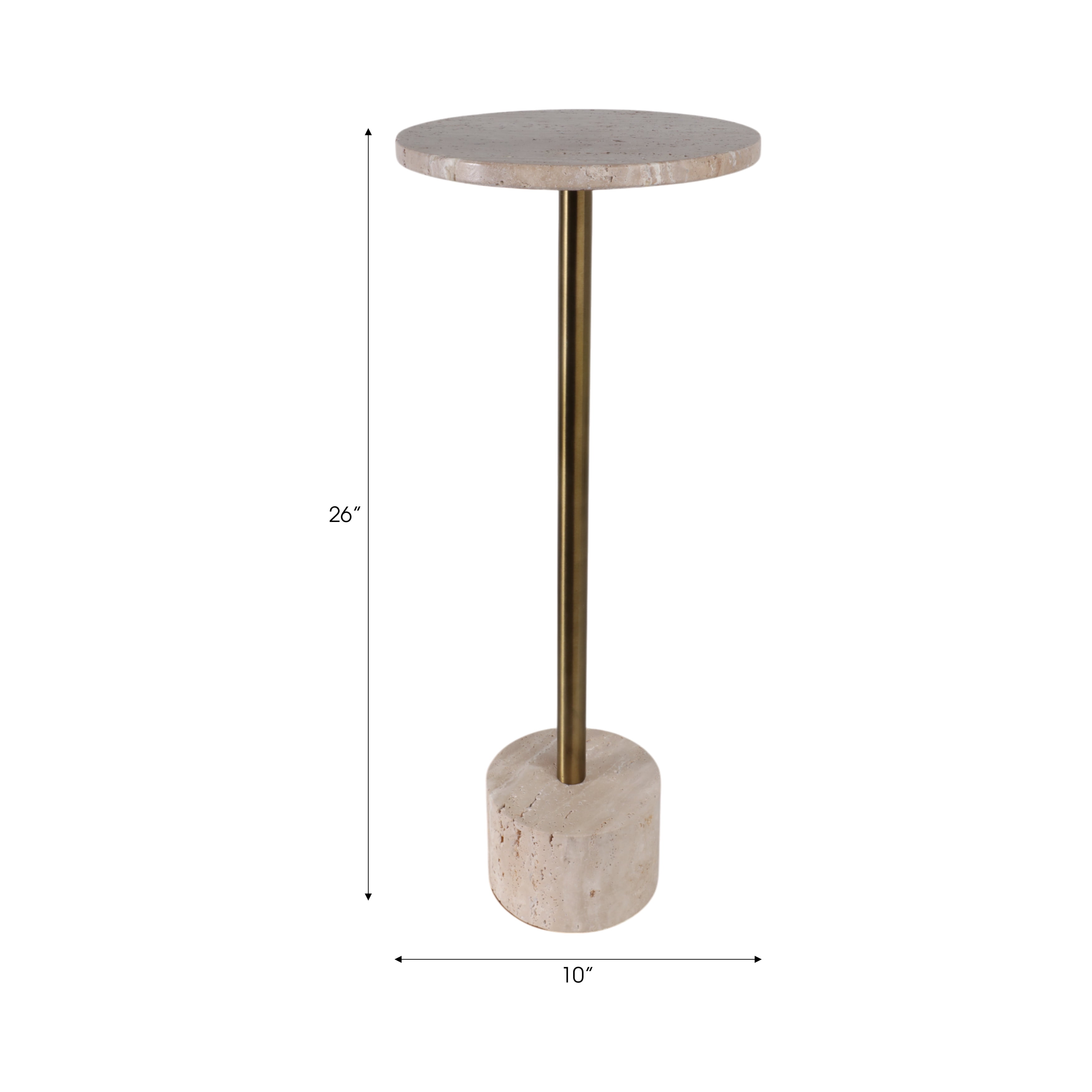 Travertine Accent Table for Home Decor - Modern Side End Table for Living Room - Decorative Drink Table for Bedroom and Office Spaces - 26", Gold