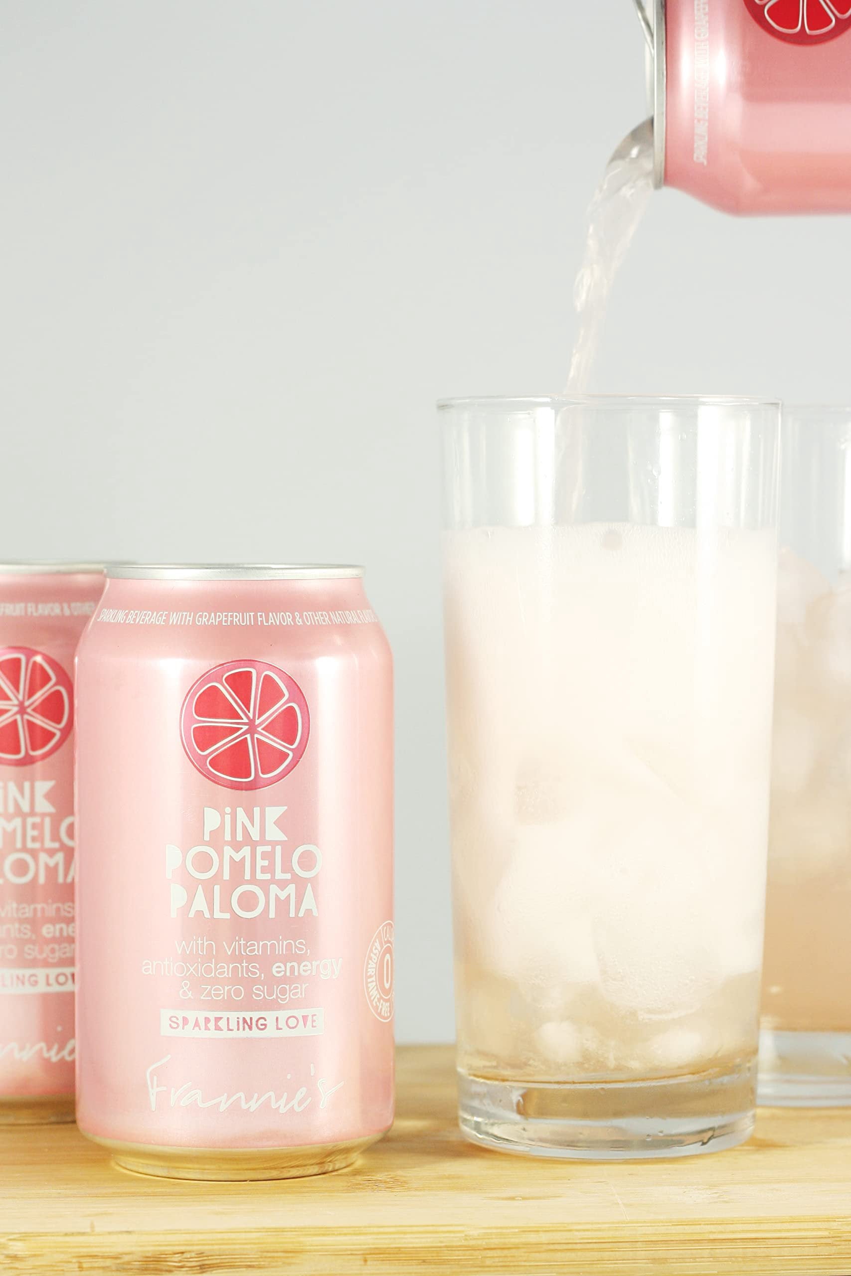 Frannies Sparkling Pink Pomelo Paloma, Protected With High-Density Foam, With Vitamins, Antioxidants, Energy, Zero Aspartame & No Sugar, 12 Oz. Cans Pack of 8 Cans