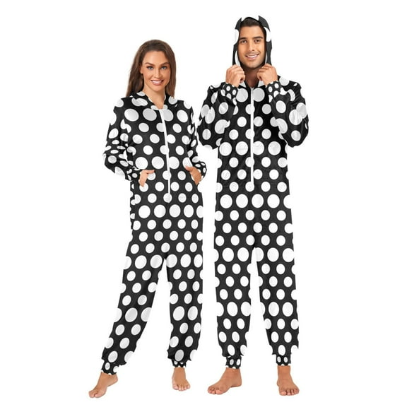 joogoo White Polka Dots Unisex Adults Onesies Pajamas Jumpsuits L