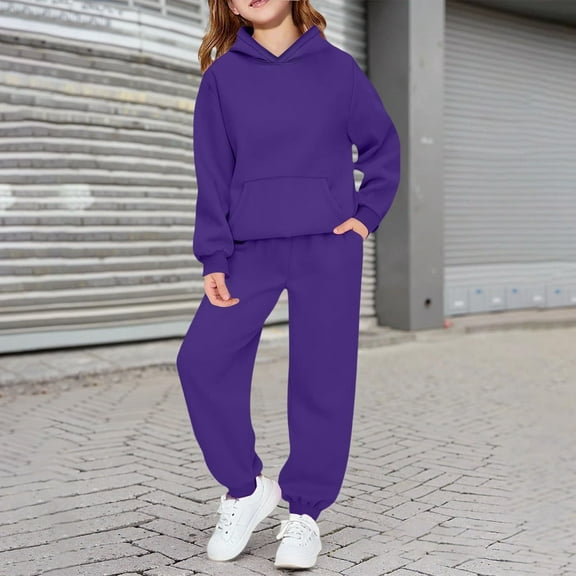 Boys Girls Active Sweatsuit,2 Piece Long Sleeve Dark Purple Tracksuit Hoodie and Jogger Sweatpants Warm Fall Winter Clothes 13-14 Years Girls Clothes