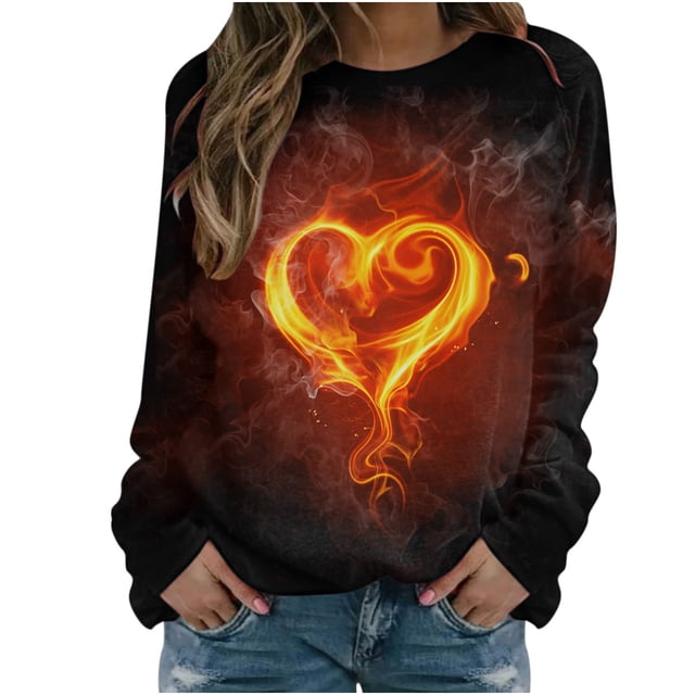 Sudadera vintage divertida de manga larga con cuello redondo y estampado de amor para el día de San Valentín para mujer Fridja hkj1188