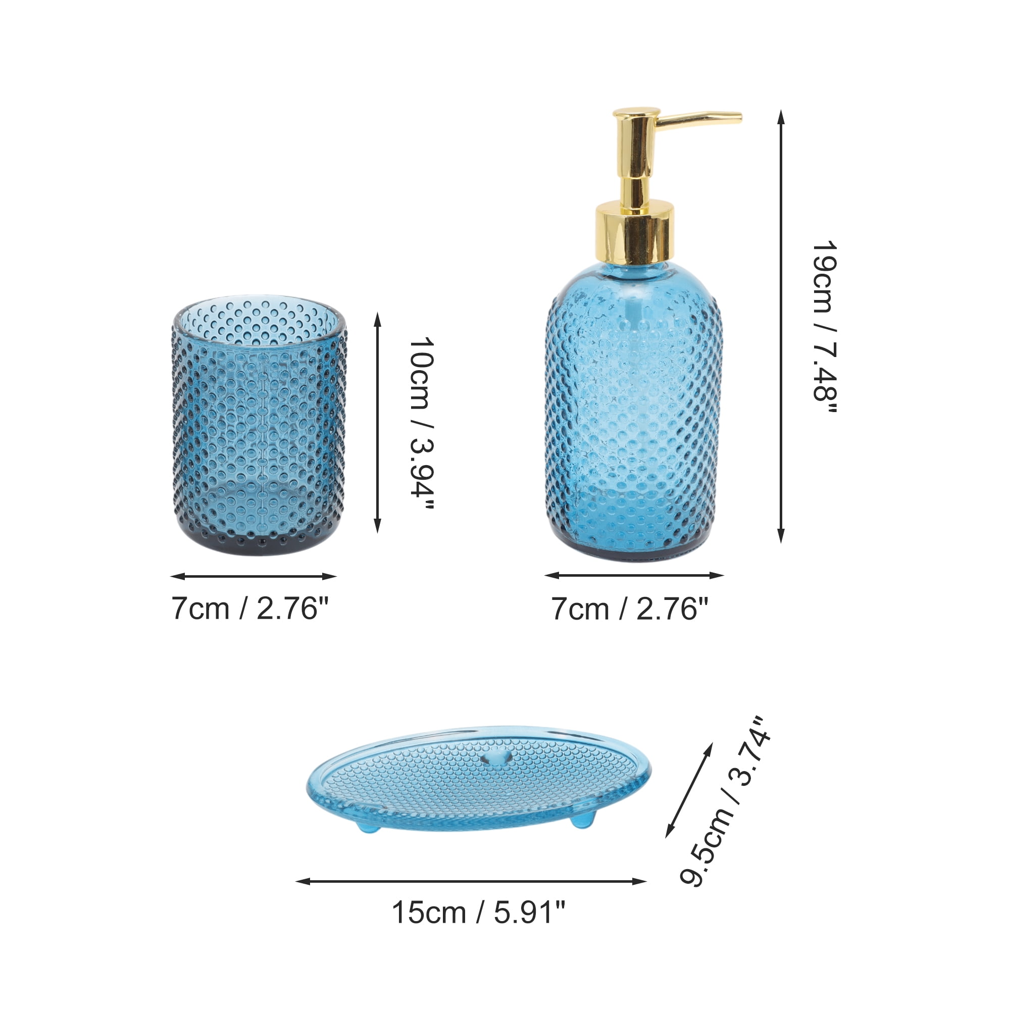 Unique Bargains 3 Pcs Reusable Dot Bathroom Accessories Kit Blue