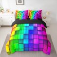 thumbnail image 2 of jejeloiu Colorful Geometric Plaid 7-Piece Bedding Comforter Set,Rainbow Grid Checkered King Bedding Sets,Modern Abstract Desgin Bed Sheets For Kids,Microfiber Bedroom Decor Reversible, 2 of 8