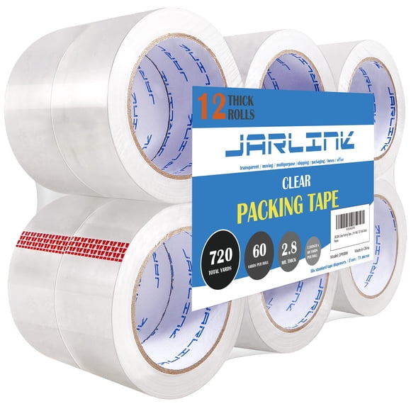 JARLINK Clear Packing Tape (12 Rolls), Heavy Duty Packaging Tape for Shipping Packaging Moving Sealing, Stronger & Thicker 2.8mil, 1.88 inches Wide,