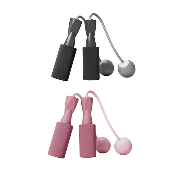 2 pares de cuerdas de saltar lastradas con rodamientos de bolas para hombres y mujeres, cuerda de saltar inalámbrica S negro y rosa