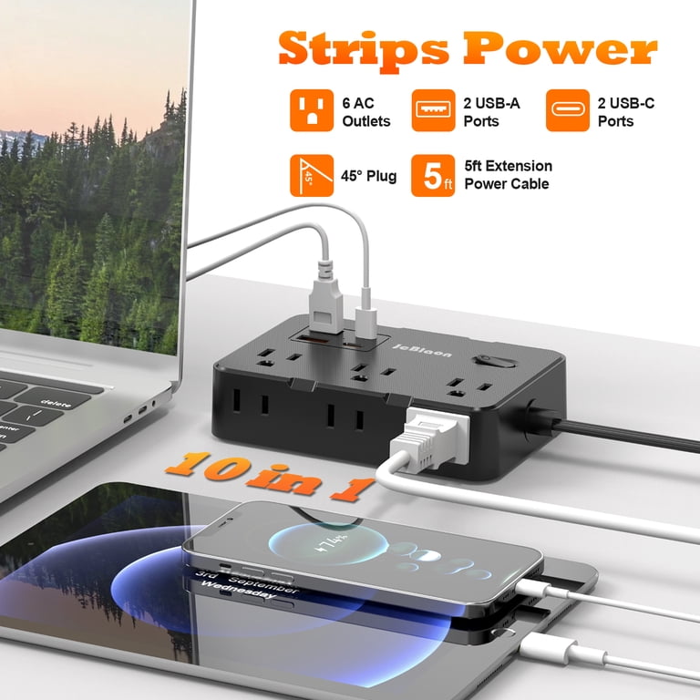 JcBlaon 6-Outlet Power Strip with USB Ports, 5ft photo 8
