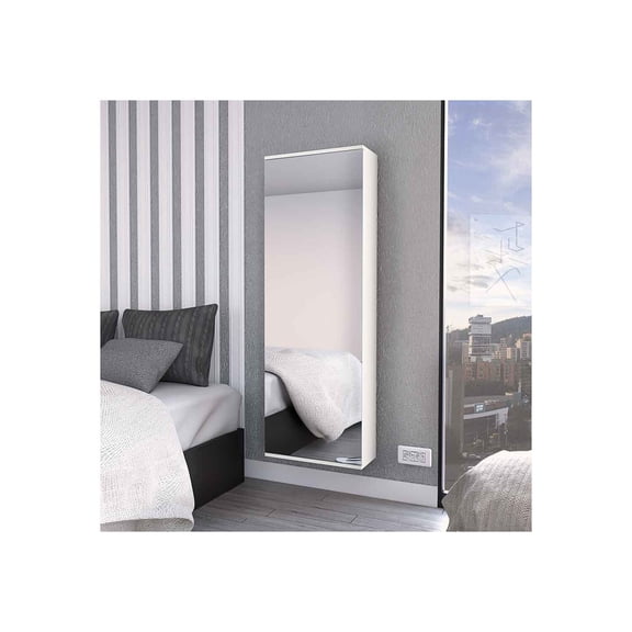 FM FURNITURE Connecticut Wall Mounted Shoe Rack, Mirror, Five Shelves, Ten Shoes Capacity