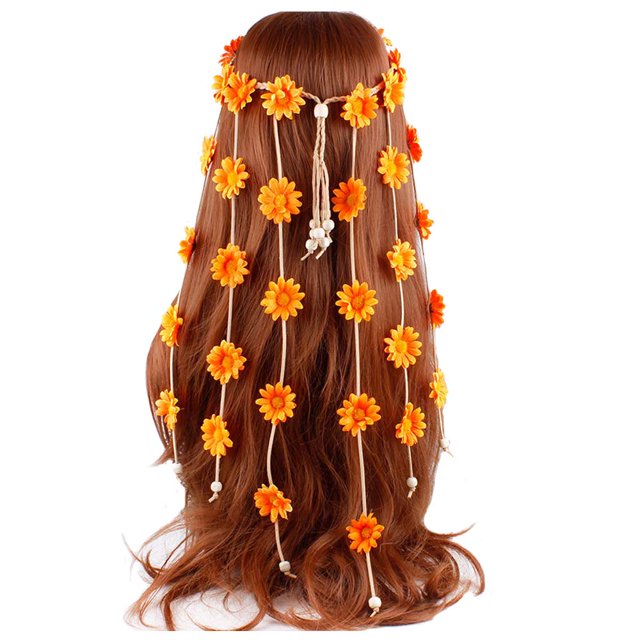 Diadema de girasol, flor, margarita, hippie, indio, bohemio, bandas para el pelo, borlas, cuentas florales bohemias, aro para el pelo de Halloween, corona para mujer, diadema, decoración de fiesta, di