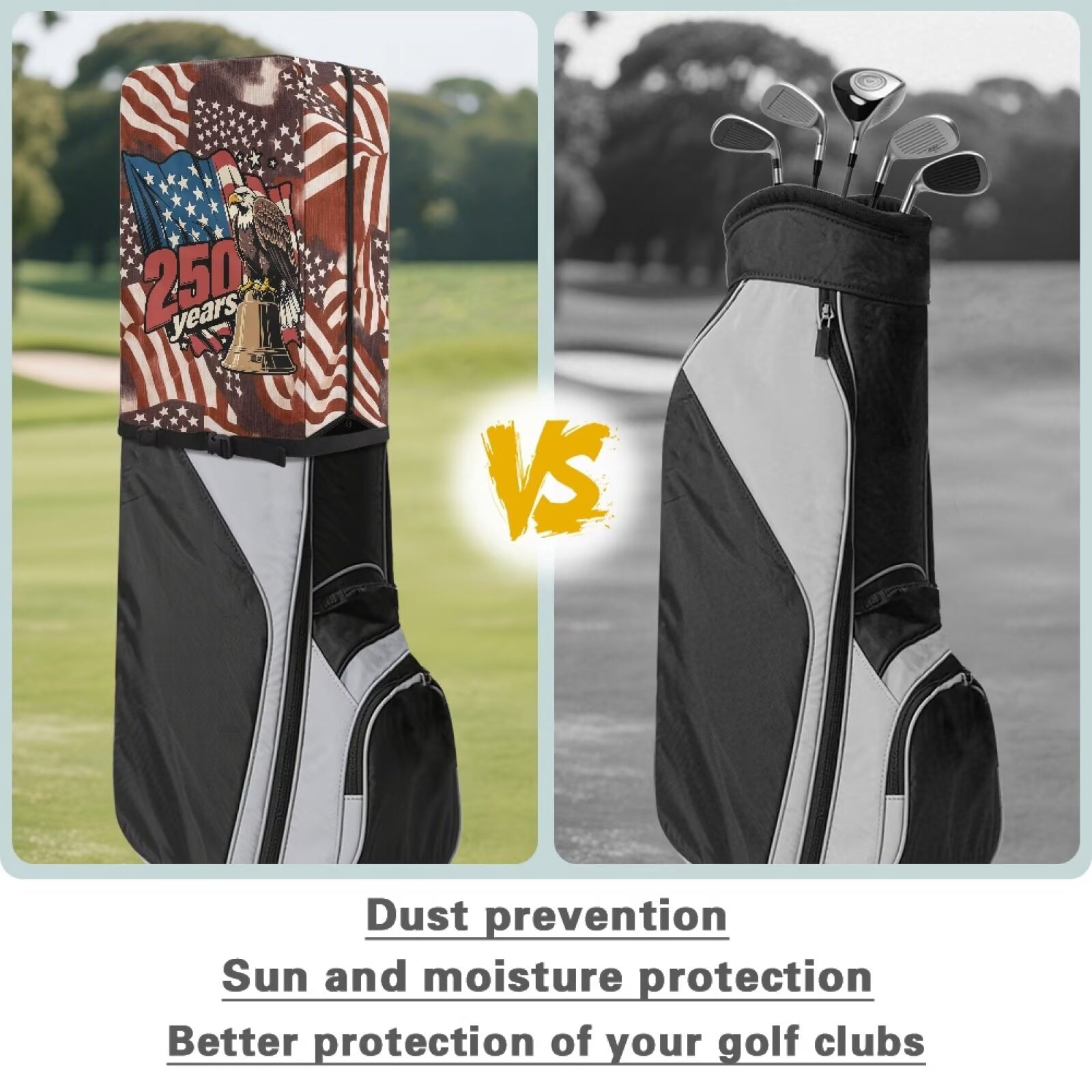 Yuyamidu 250 Years American Flag Golf Bag Cover Portable Golf Bag Dust Cover Eagle Golf Caddy Bags Covers Golf Gifts for Women Universal Golf Club Bag Accessories