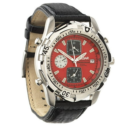 Mens Black Leather Strap Chronograph Watch