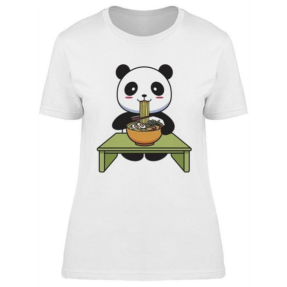 Cute Panda Eating Noodles T-Shirt Women -Image by Shutterstock, Female Medium