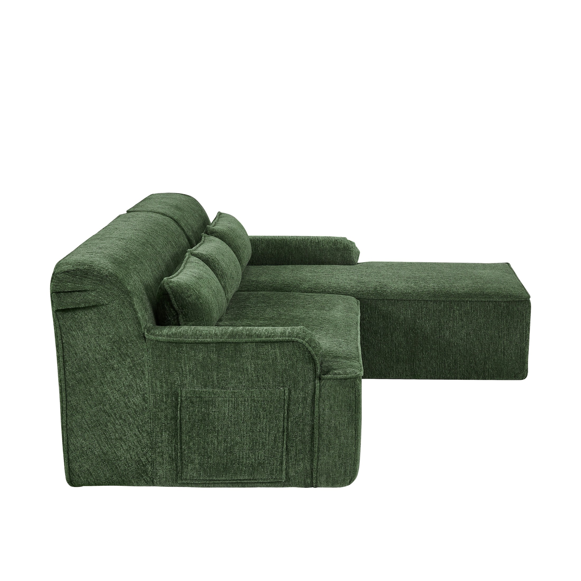 Aukfa 2-Piece Modular Chenille Sectional Sofa, 26.5" Deep Seat, No Assembly, Right Chaise, Green