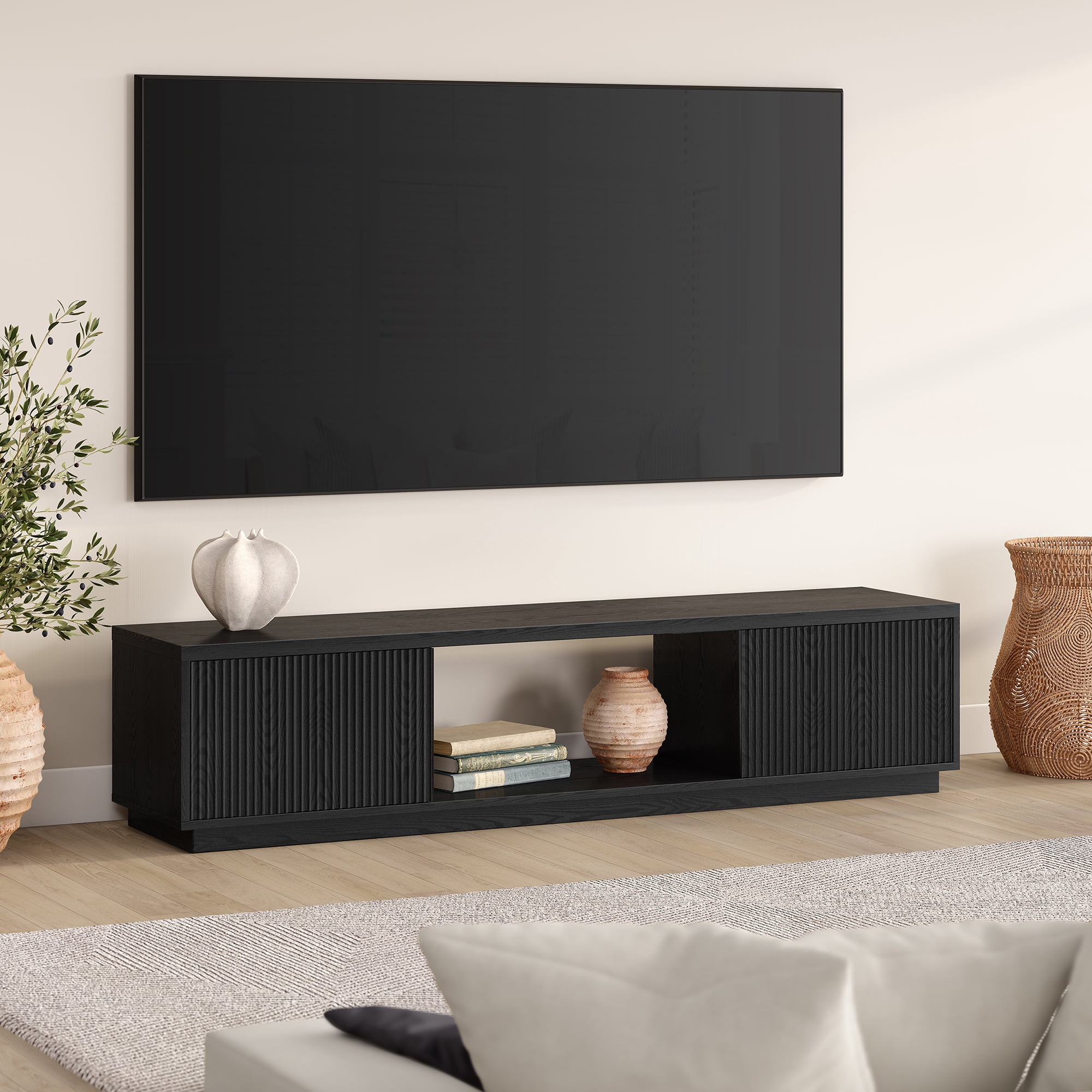 Dorian Rectangular TV Stand for TV's up to 78" in Black Grain