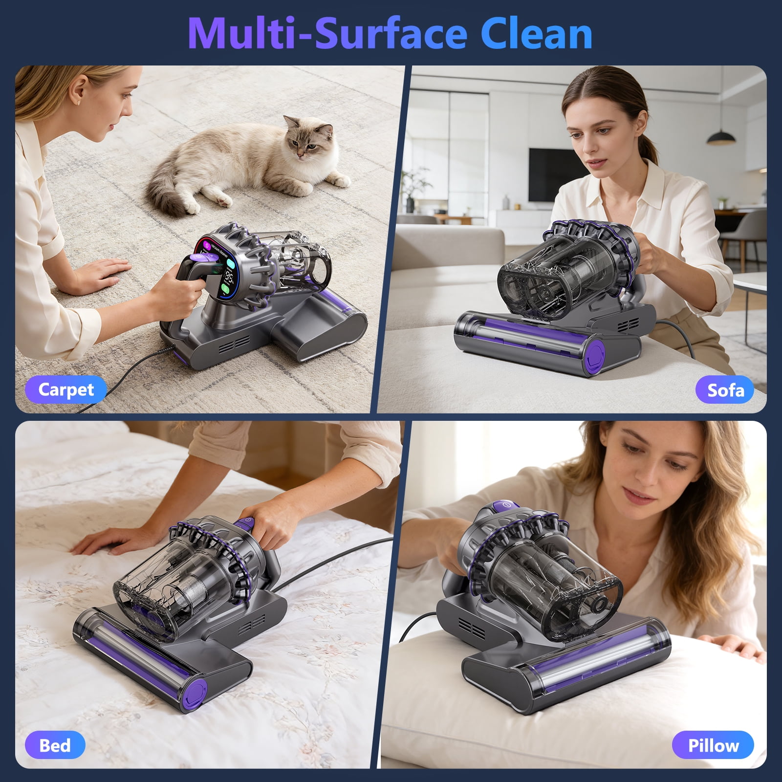 SUDILO Mattress Vacuum Cleaner with Heat, 16kPa Strong Suction & HEPA Filter, Deep Cleans Dust, Particles, Pet Hair from Bed, Couch, Carpet, 500W Corded, Gray