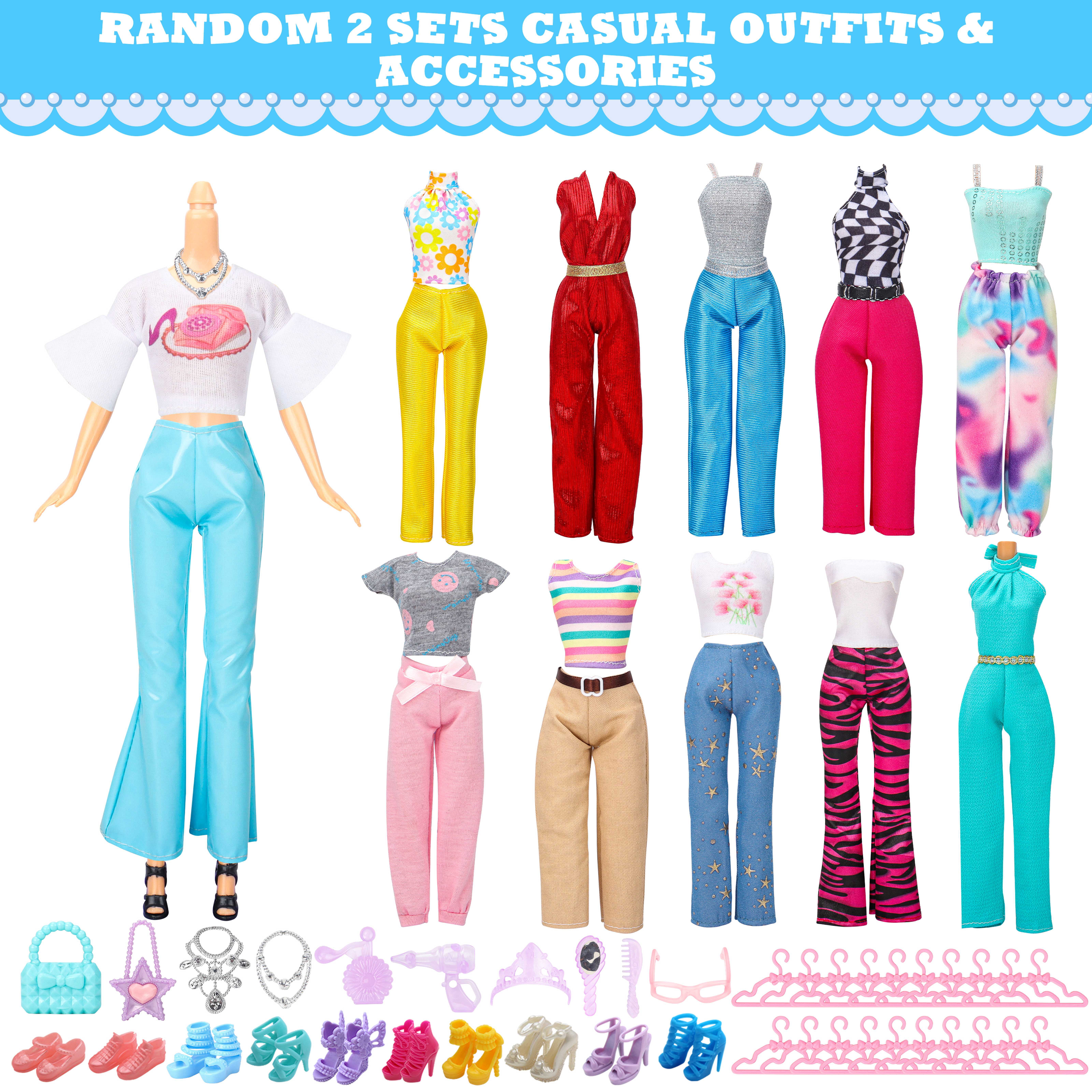 62-Piece Doll Clothes & Accessories Set For 11.5" Girl Dolls - Includes Wedding Gowns, Dresses, Shoes & More