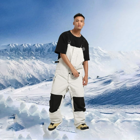 Snowboard Bibs Mens Ski Overalls Snow Pants, Unisex Waterproof Windproof Insulated Warm Outdoor Sport Jumpsuit Pants Beige XXL