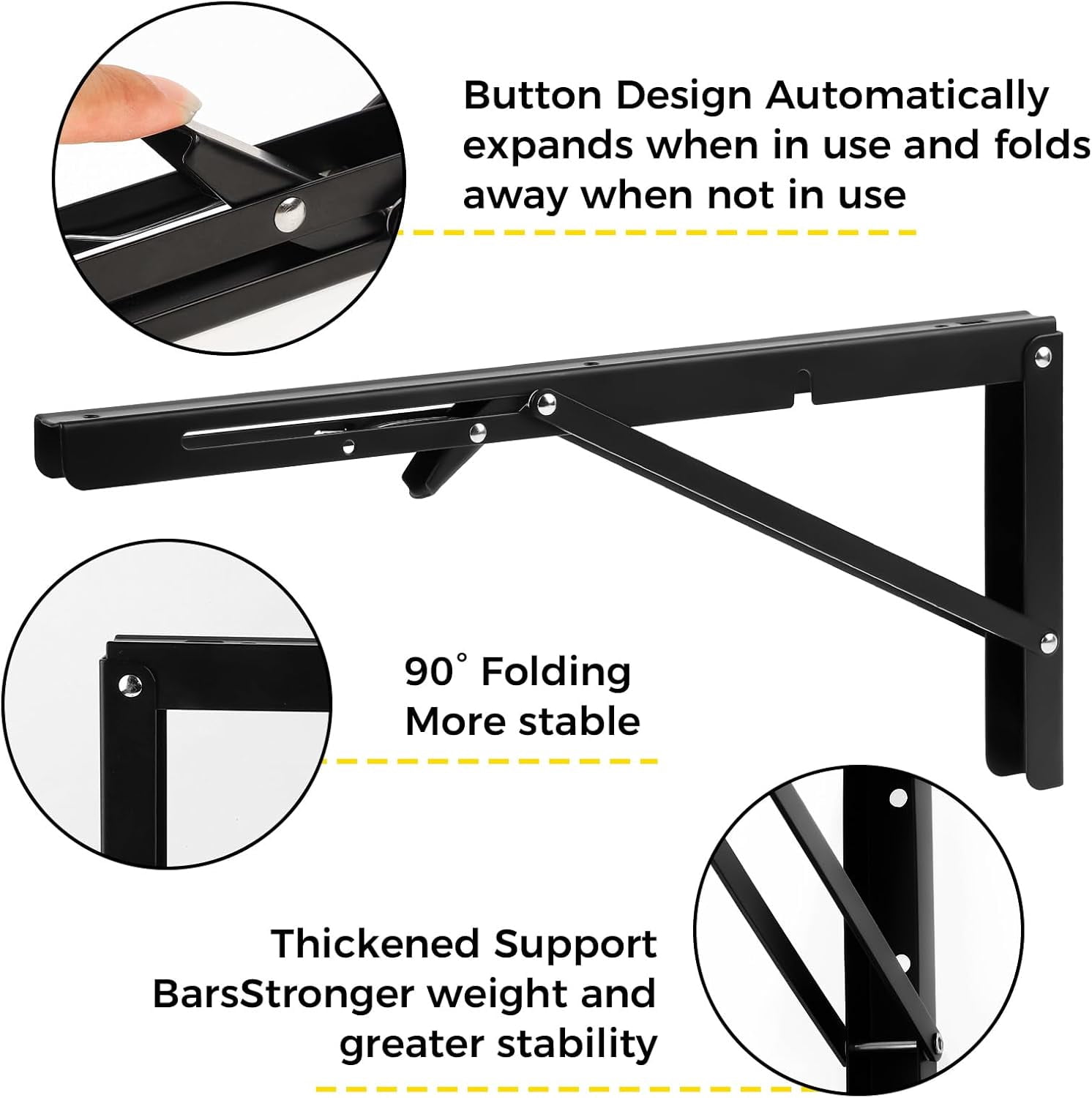 2 Pcs 16" Heavy Duty Metal Collapsible Shelf Bracket Wall Mounted Folding Brackets for Fold Down Table Shelves Space Saving（Max Load: 132 lb）