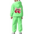 thumbnail image 6 of MAIHAN-Girls 2 Piece Outfits Toddler Girls Bow & Cherry Print Sweatshirts Sweatpants Set School Outfits Girl Clothes Fall Winter Hoodie & Pants Sets(Green2,8-9Years), 6 of 7