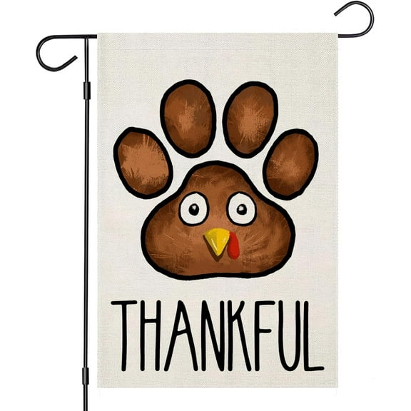 Thanksgiving Garden Flags for Outside, Thankful Turkey Dog Paw Small Seasonal Decor for Harvest Autumn Fall Yard,12.5x18 Double Sided