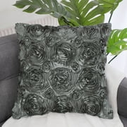 PiccoCasa 3D Satin Rose Throw Pillowcase 16x16 Decorative Throw Pillow Cover, Grey