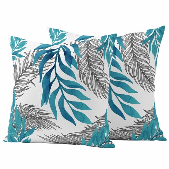 Outdoor Waterproof Throw Pillow Covers Set of 2 Blue Leaves Decorative Pillowcases Square Outdoor Pillows Cushion Case 18x18 Inch Leaf Branches Lines Patio Pillows for Couch Sofa Bed Garden