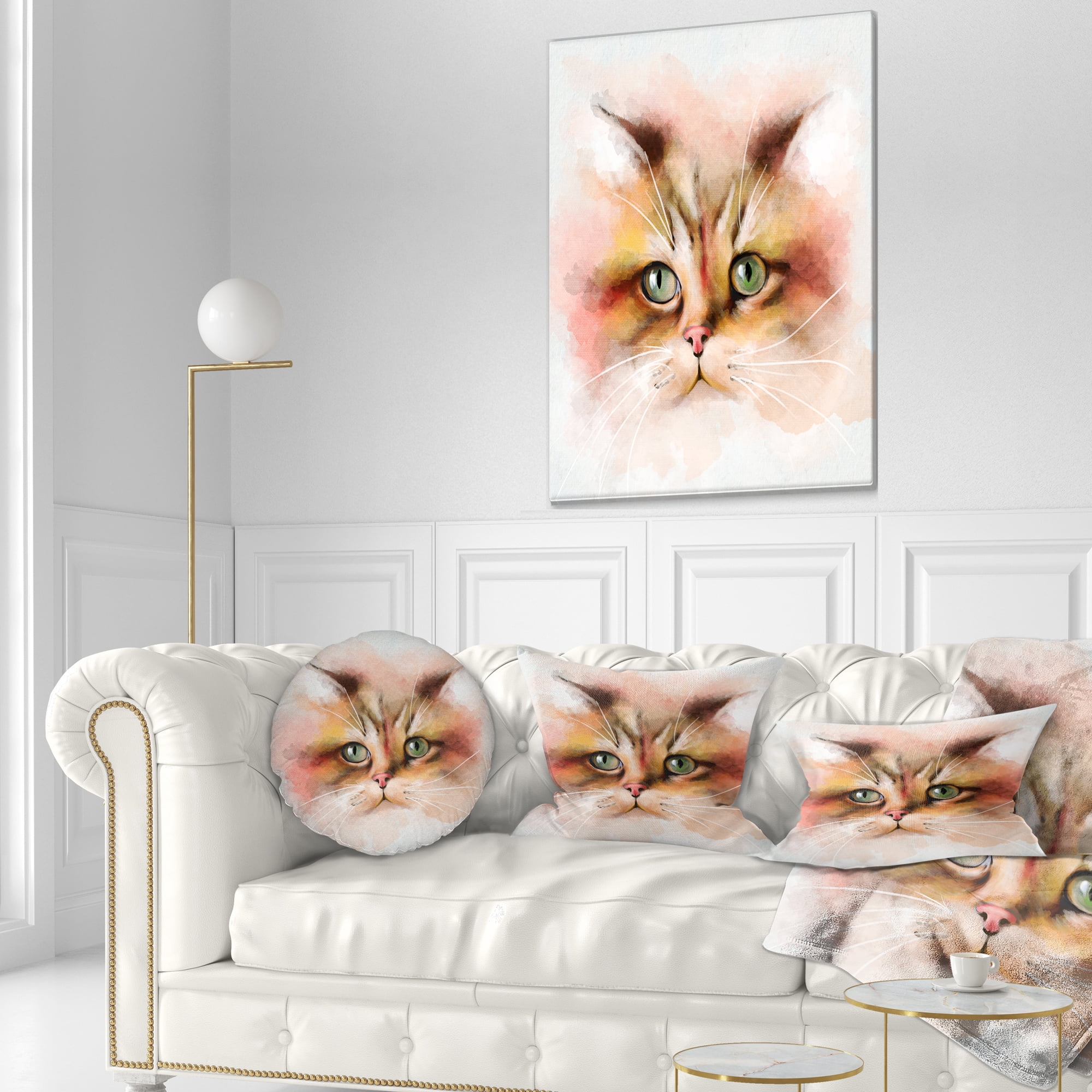 Designart Attractive Brown Cat Watercolor - Animal Throw Pillow - 12x20