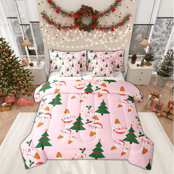 Feelyou Merry Christmas Child Bedding Comforter Set 7 Pieces, Kawaii Santa Claus Full Bedding Set, Fairy Tale Reversible Fitted Sheet Flat Sheet, Super Cozy Room Decor