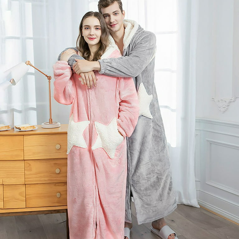 JDEFEG Women Robes with Zipper and Hood Womens Robe Soft Plush Bathrobe  Fluffy Cute Long Coat Nightgown Nightdress Ladies Vest with Hood Polyester