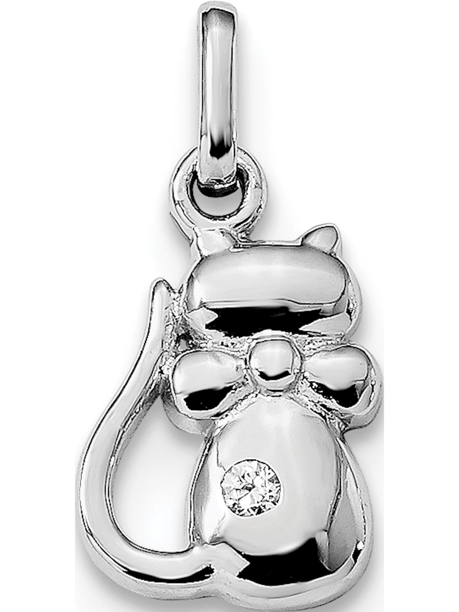 925 Sterling Silver Rhodium-plated Teddy Bear Polished Open-back Charm Pendant