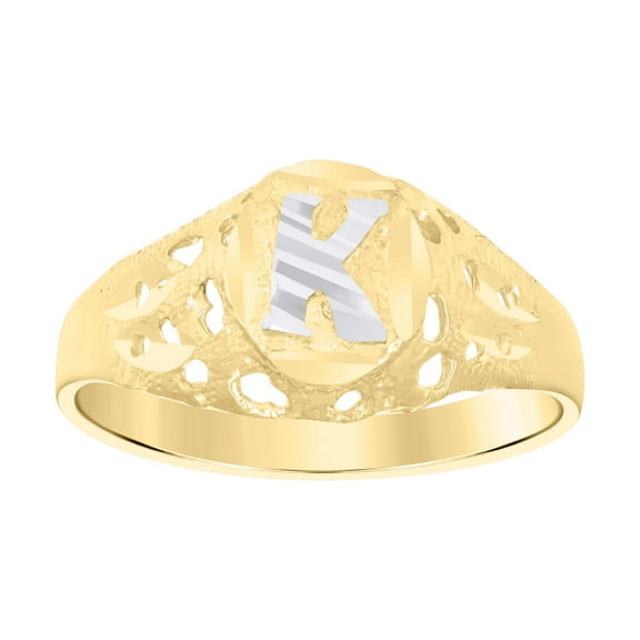 10kt Real Two-Tone Gold Mens Diamond-Cut Textured Oval Initial Letter K Band Ring
