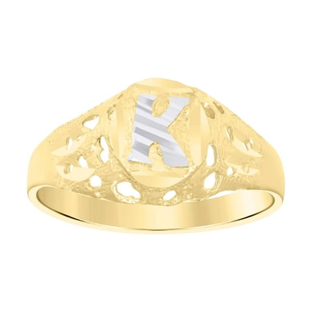 10kt Real Two-Tone Gold Mens Diamond-Cut Textured Oval Initial Letter K Band Ring