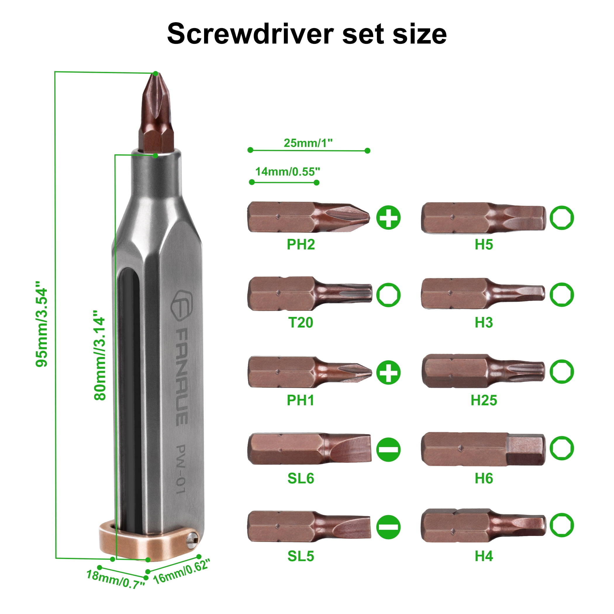 FANAUE 10-in-1 Titanium EDC Screwdriver Set with Magnetic S2 Steel Bits - Portable Multi-Torque Tool for DIY