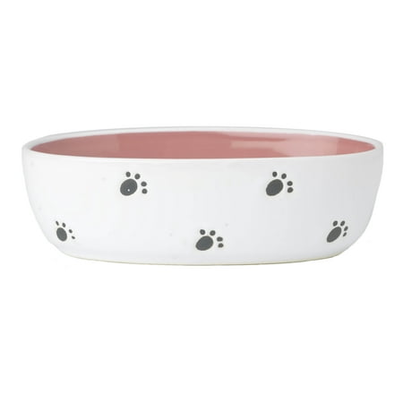 UPC: 0844534018236 | PetRageous Silly Kitty 6.5 inch Oval 2 Cup Capacity Cat Bowl White and Pink
