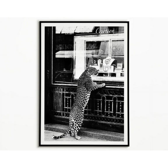 Panther In The Jewelry Shop Poster, Cheetah Print, Black And White, Vintage Photography, Fashion Print, 1950 Wall Art Poster, Vintage Poster Wall Art, Modern Wall Decor, 8x12 UNFRAMED