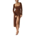 thumbnail image 3 of Txlixc Vestido de mujer, cuello cuadrado sólido, manga larga, vendaje de espalda abierta Txlixc  moda, 3 of 5