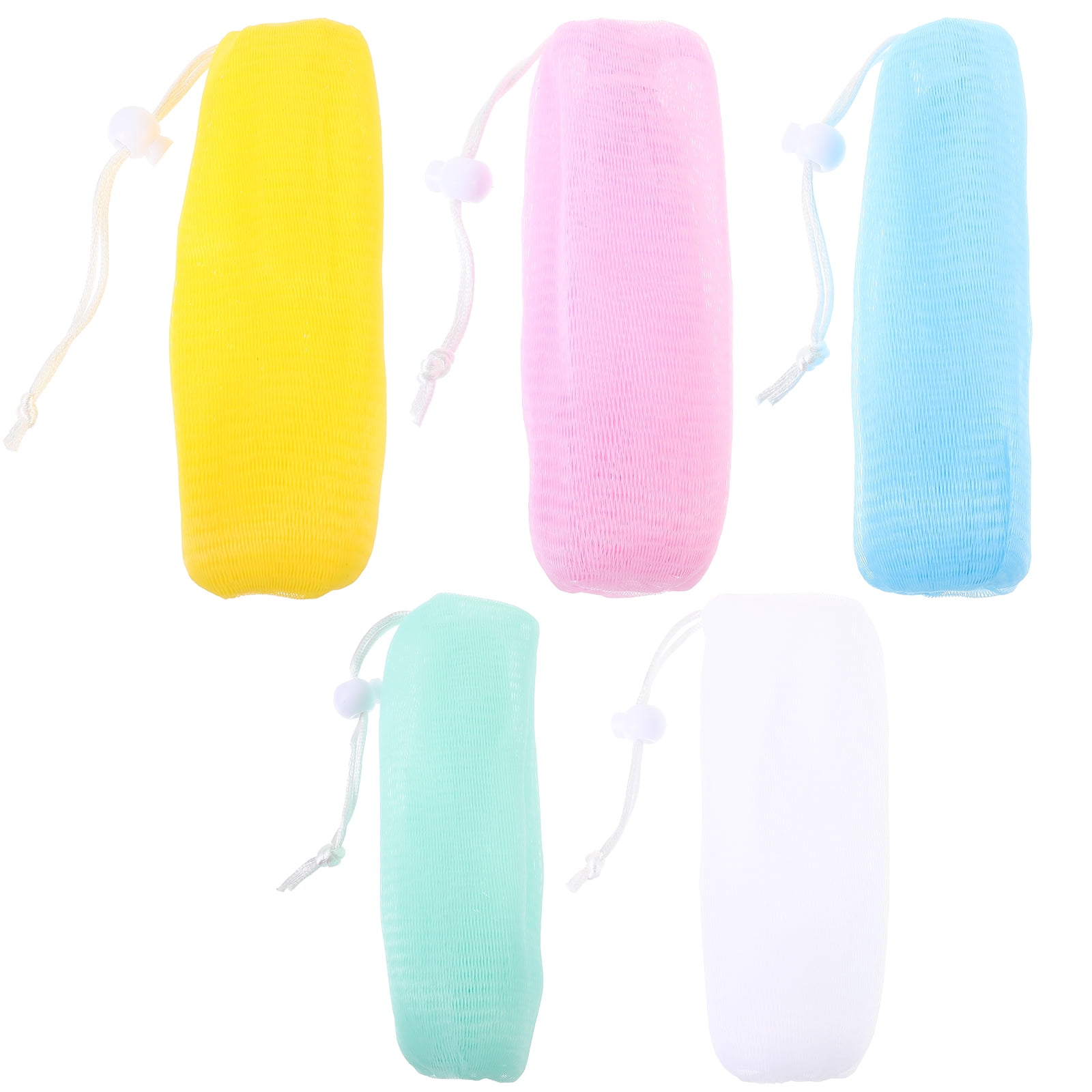 5 Pcs Sachets de Savon Fabricant de Bulles de Savon Filet de Récurage Sacs de Rangement pour Savon Faits à la Main (Blanc, Rouge, Jaune, Vert, Bleu