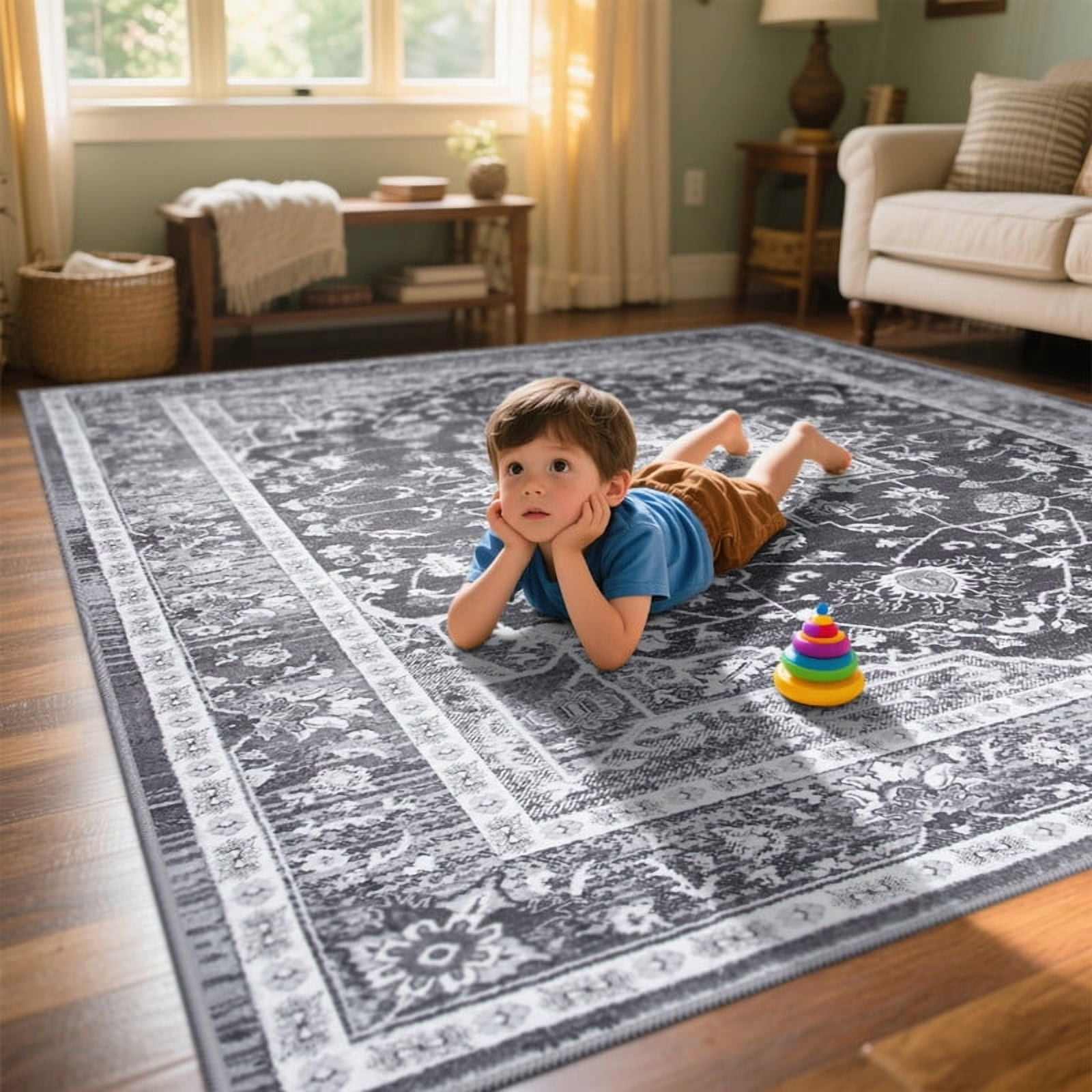 TWINNIS 8'x10'Area Rug Non-Slip Indoor Carpet Soft Rug for Living Room,Gray